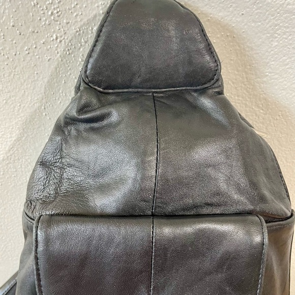Vtg Smooth Leather Silver Accents Backpack Slingback Travel Minimalist Organizer - Picture 2 of 16